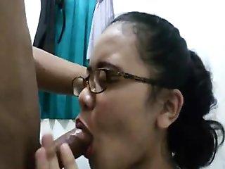 Amateur babe with freckles gets a big dick to suck